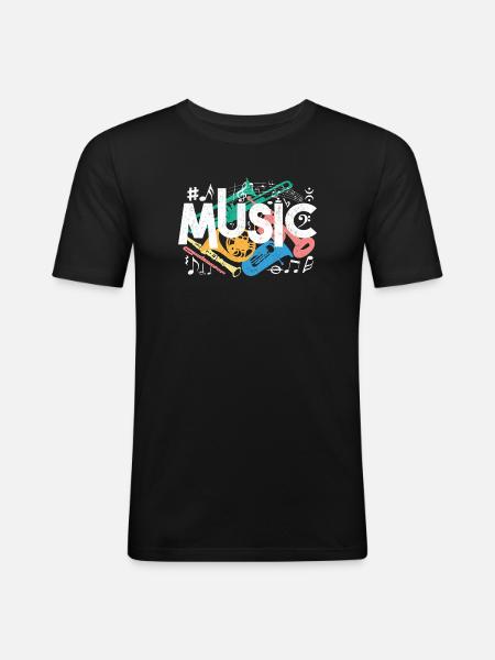 Farbenfrohe Musikmotive - Männer Slim Fit T-Shirt - Schwarz