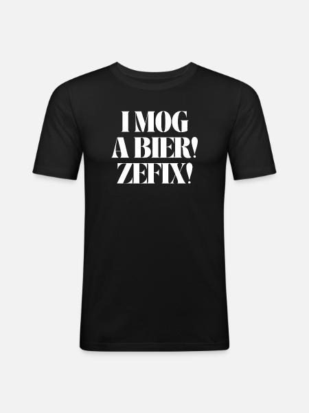 I mog a Bier! Zefix! - Männer Slim Fit T-Shirt - Schwarz