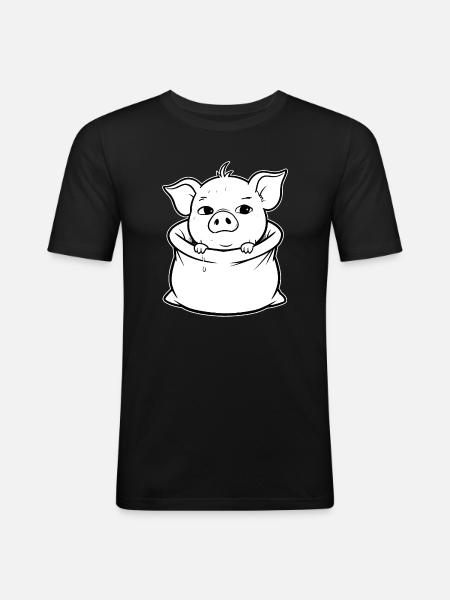Purring piggy in a sack - Men's Slim Fit T-Shirt - black