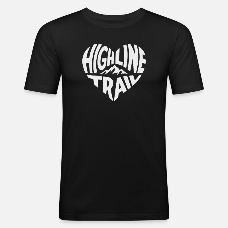 Highline Trail Bergpfad Logo - Männer Slim Fit T-Shirt - Schwarz