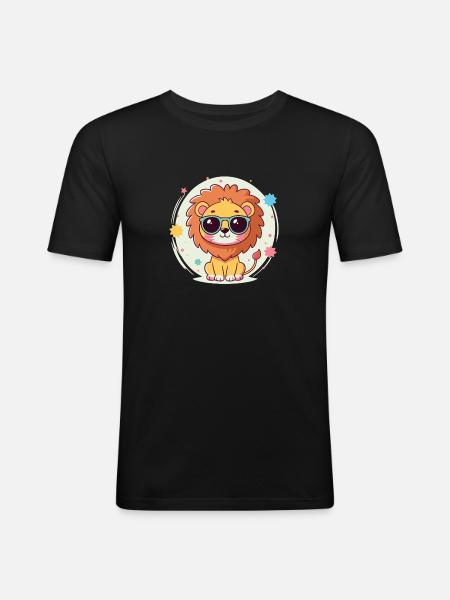 Cute Lion Sunglasses - Men's Slim Fit T-Shirt - black