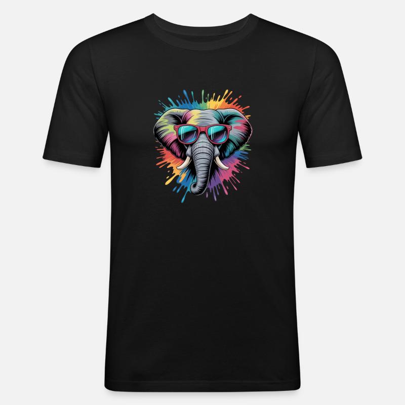 Bunter Elefant Wasserfarben Spritzer - Männer Slim Fit T-Shirt - Schwarz