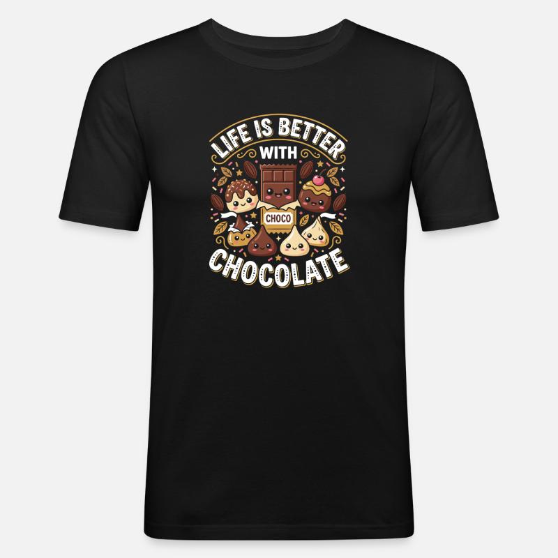Leben mit Schokolade - Männer Slim Fit T-Shirt - Schwarz