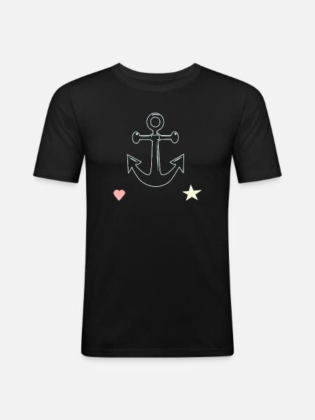 Ankerlinien Motiv Herz Stern - Männer Slim Fit T-Shirt - Schwarz