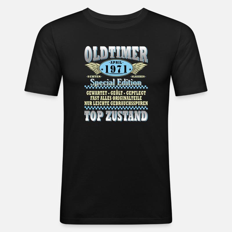 Oldtimer April 1971 Special Edition - Männer Slim Fit T-Shirt - Schwarz