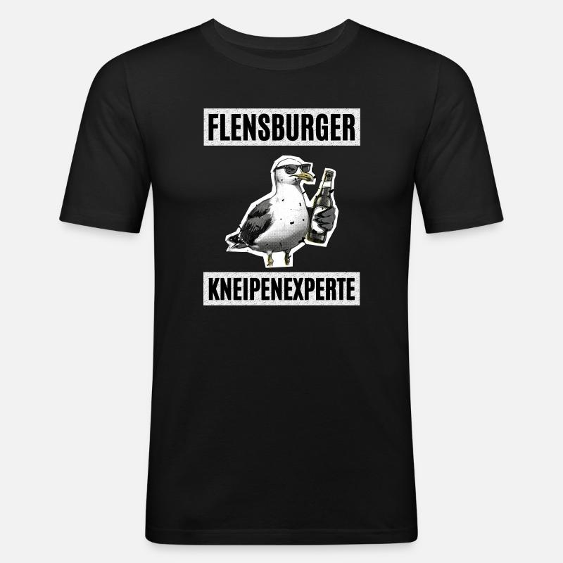Flensburger Kneipen Experte - Männer Slim Fit T-Shirt - Schwarz