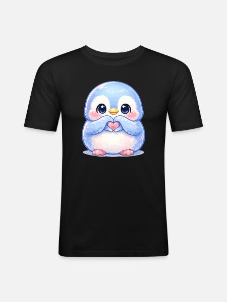 Zarter Pinguin Herzfreund - Männer Slim Fit T-Shirt - Schwarz