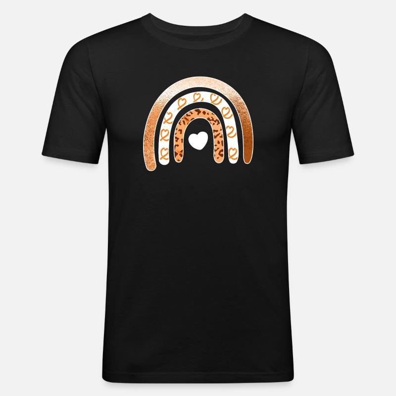 Leopard Rainbow Heart Arc - Men's Slim Fit T-Shirt - black