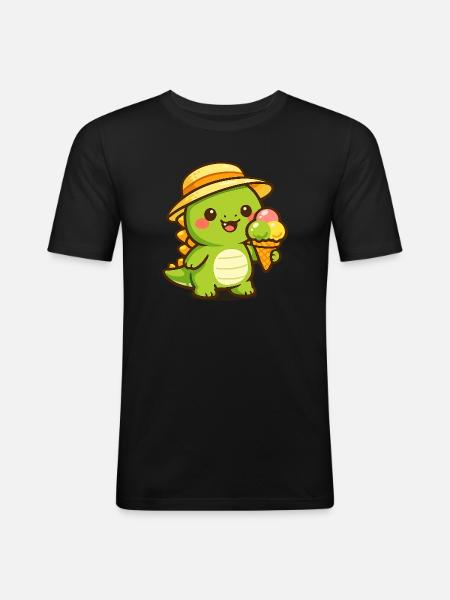 Kleiner Dino Eiscreme Abenteuer - Männer Slim Fit T-Shirt - Schwarz
