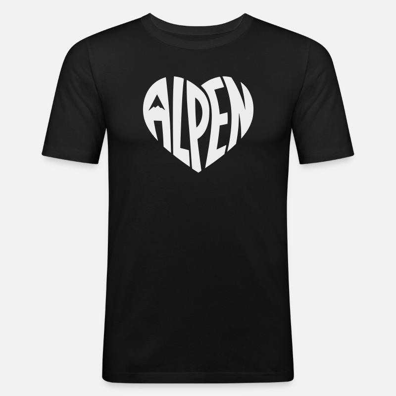 Alpen Herzdesign - Designfarbe variabel - Männer Slim Fit T-Shirt - Schwarz