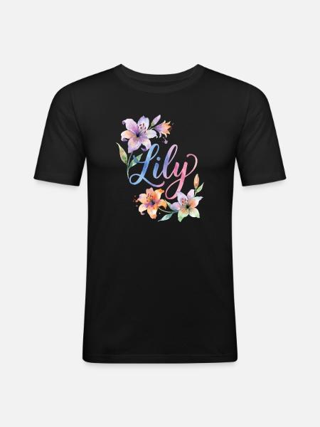 Lily Watercolor Flowers - Men's Slim Fit T-Shirt - black