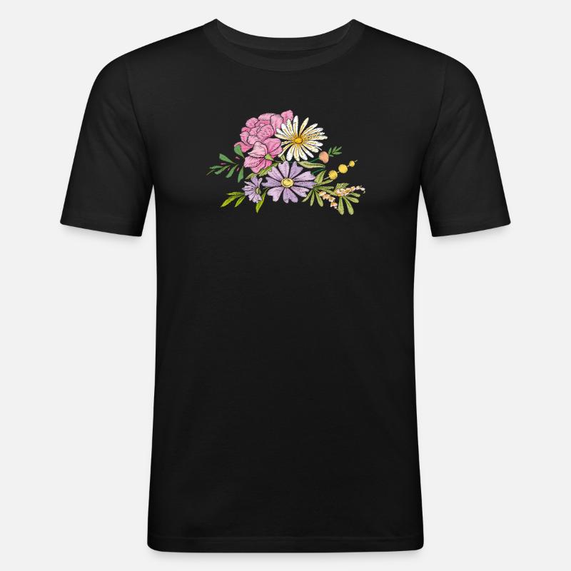 Blumenstrauß  - Männer Slim Fit T-Shirt - Schwarz