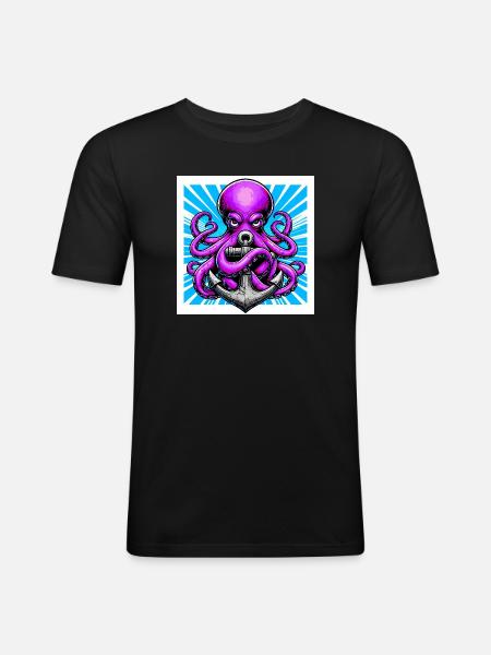 Octopus embraces an Anchor - Men's Slim Fit T-Shirt - black