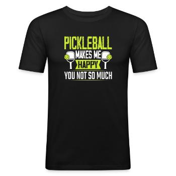 Pickleball macht mich glücklich - Männer Slim Fit T-Shirt - Schwarz - Vorne - Nik (191cm)