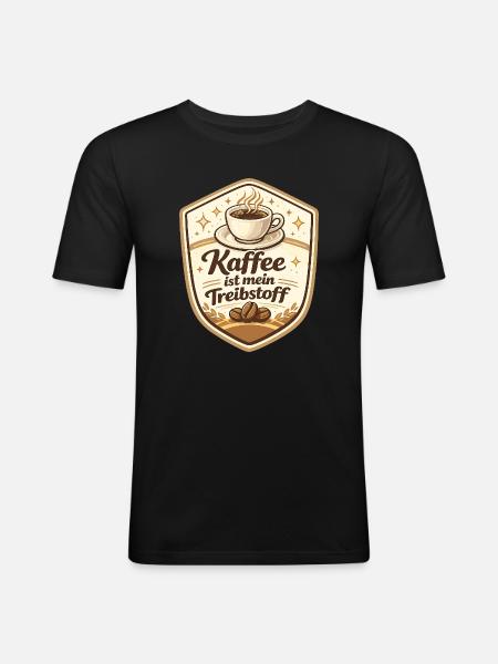 Kaffee ist mein Treibstoff Badge - Männer Slim Fit T-Shirt - Schwarz