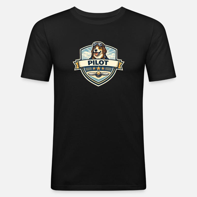 Hundepilot Abzeichen Cartoon - Männer Slim Fit T-Shirt - Schwarz