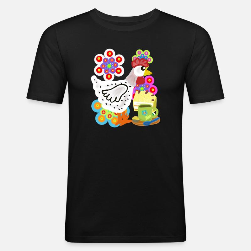  Henne  Kuchen Kaffeepause Kaffee Huhn - Männer Slim Fit T-Shirt - Schwarz