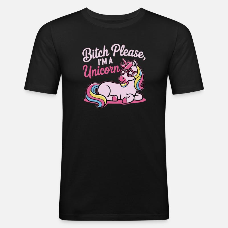 Einhorn Spruch Motiv B*tch please - Männer Slim Fit T-Shirt - Schwarz