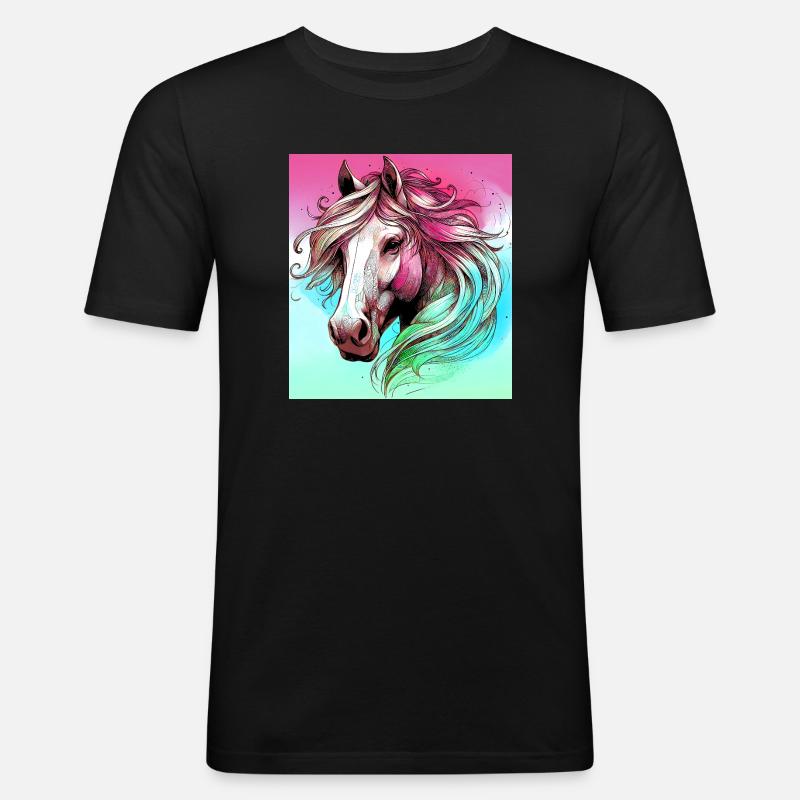 Pferd - Männer Slim Fit T-Shirt - Schwarz