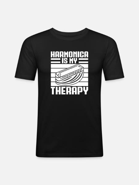 Harmonica Musican Is My Therapy Harmonica - Männer Slim Fit T-Shirt - Schwarz