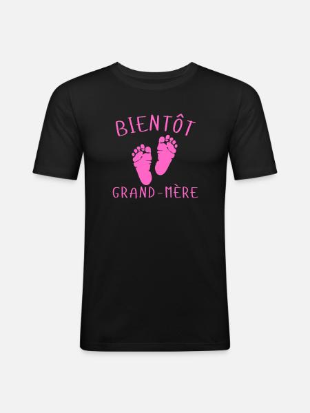 Bientôt Grand-Mère Pieds Roses - T-shirt près du corps Homme - noir