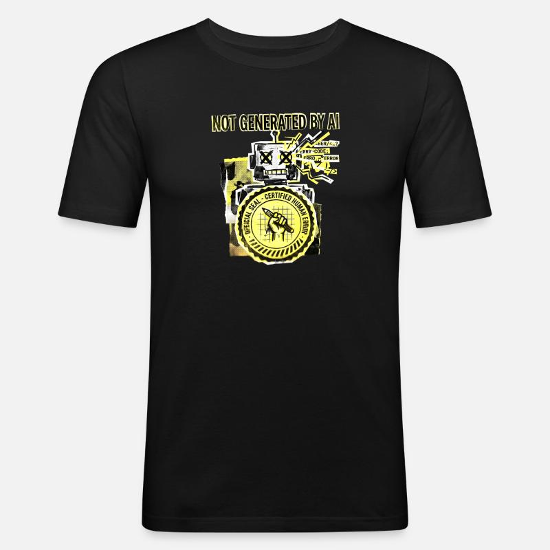 AI Human Error - Männer Slim Fit T-Shirt - Schwarz