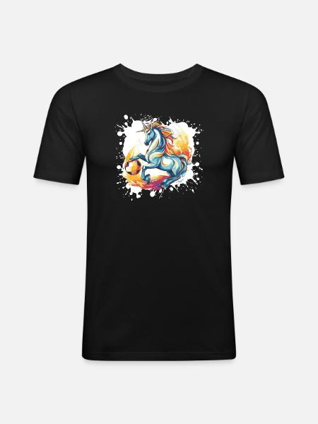 Einhorn Fussball Team - Männer Slim Fit T-Shirt - Schwarz