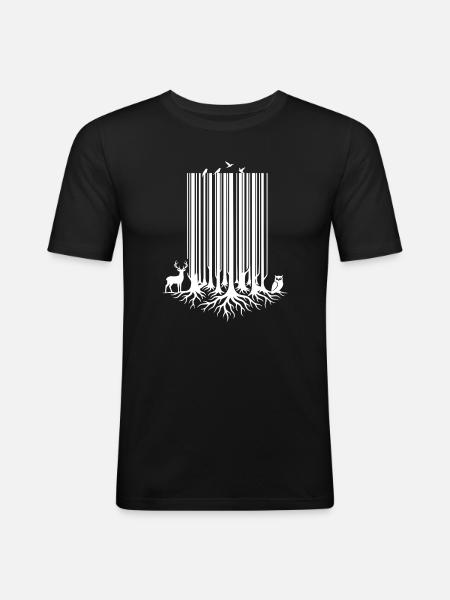 Baum-Barcode White - Männer Slim Fit T-Shirt - Schwarz