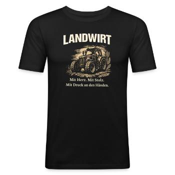 Landwirt Traktor Herz Stolz Hände - Männer Slim Fit T-Shirt - Schwarz - Vorne - Nik (191cm)