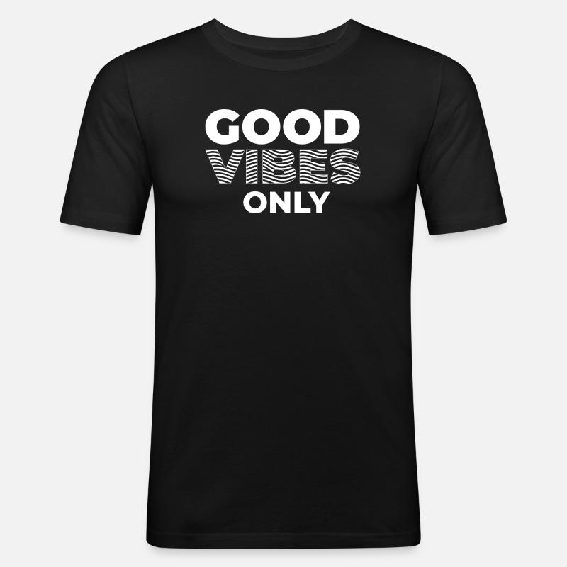 GOOD_VIBES_ONLY_White - Männer Slim Fit T-Shirt - Schwarz