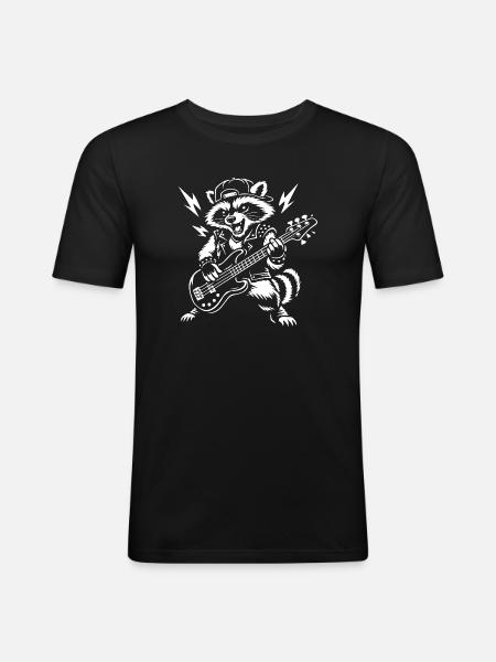 Raccoon playing bass guitar - Men's Slim Fit T-Shirt - black