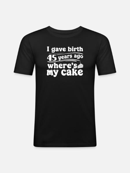 Birthday 45 years ago – cake? - Men's Slim Fit T-Shirt - black