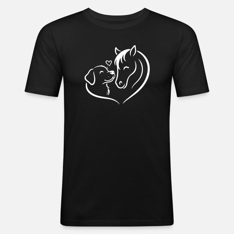 Pferd Hund Herz Liebe Team - Männer Slim Fit T-Shirt - Schwarz
