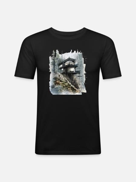 Waldglashütte auf der Klippe - Männer Slim Fit T-Shirt - Schwarz