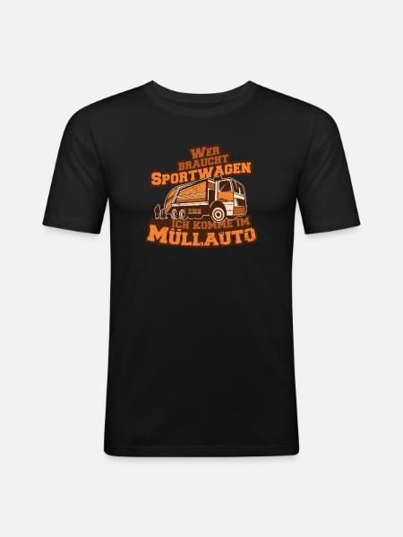 Müllauto Spruch - Männer Slim Fit T-Shirt - Schwarz