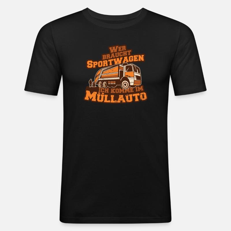Müllauto Spruch - Männer Slim Fit T-Shirt - Schwarz