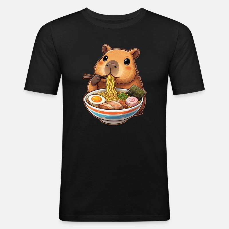Capybara isst Ramen Nudeln - Männer Slim Fit T-Shirt - Schwarz