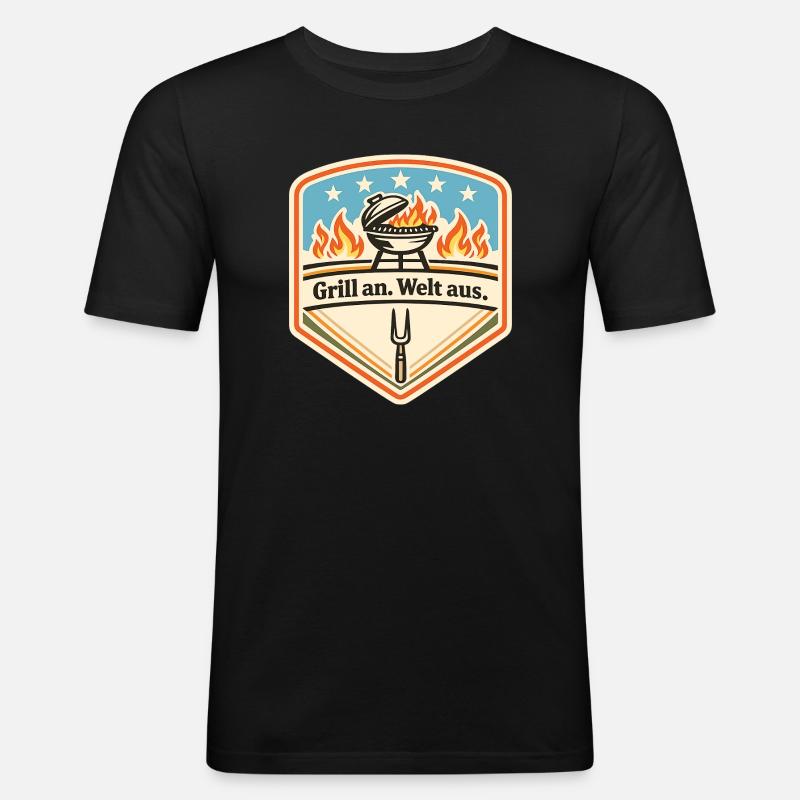 Grill Abzeichen Welt Aus Patch - Männer Slim Fit T-Shirt - Schwarz