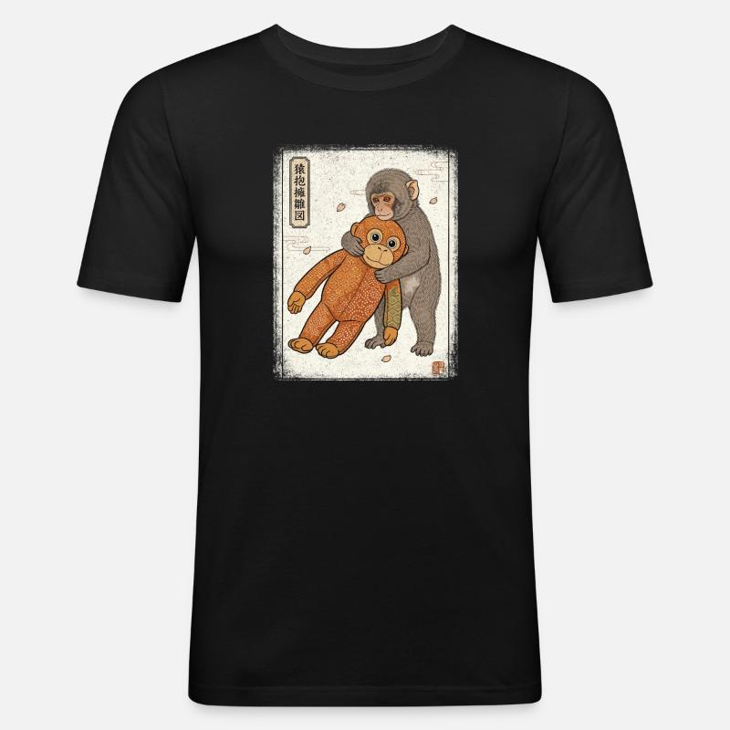 Ukiyo-e Baby Monkey Punch - Männer Slim Fit T-Shirt - Schwarz