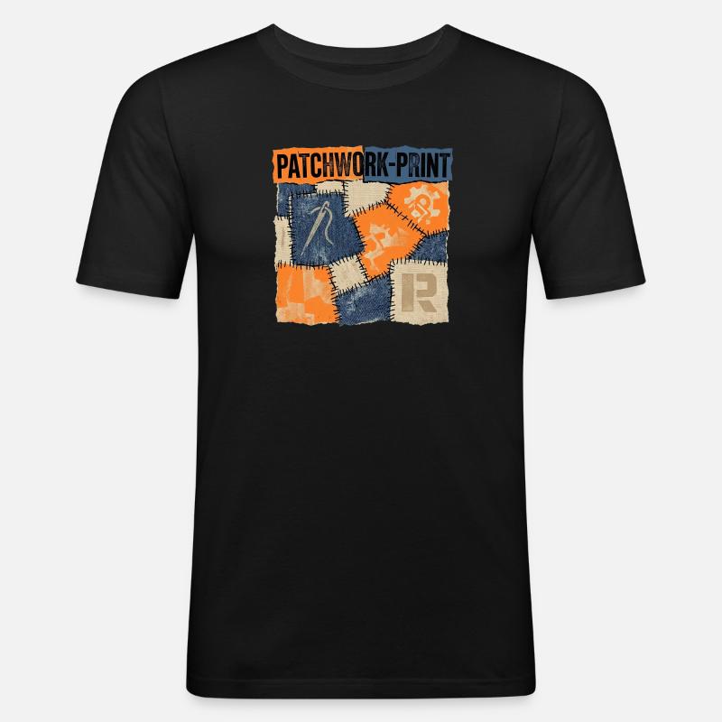 Recyclage patchwork - T-shirt près du corps Homme - noir