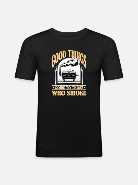 BBQ Grilling Meat Smoking Barbecue - Männer Slim Fit T-Shirt - Schwarz