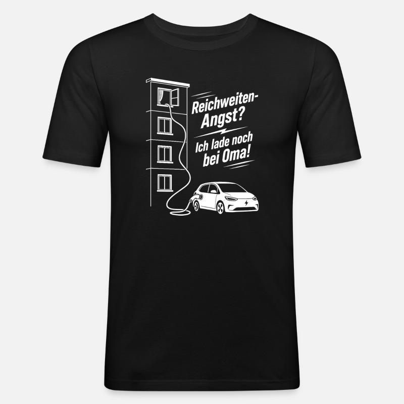 Reichweiten Angst, E Auto, Oma - Männer Slim Fit T-Shirt - Schwarz