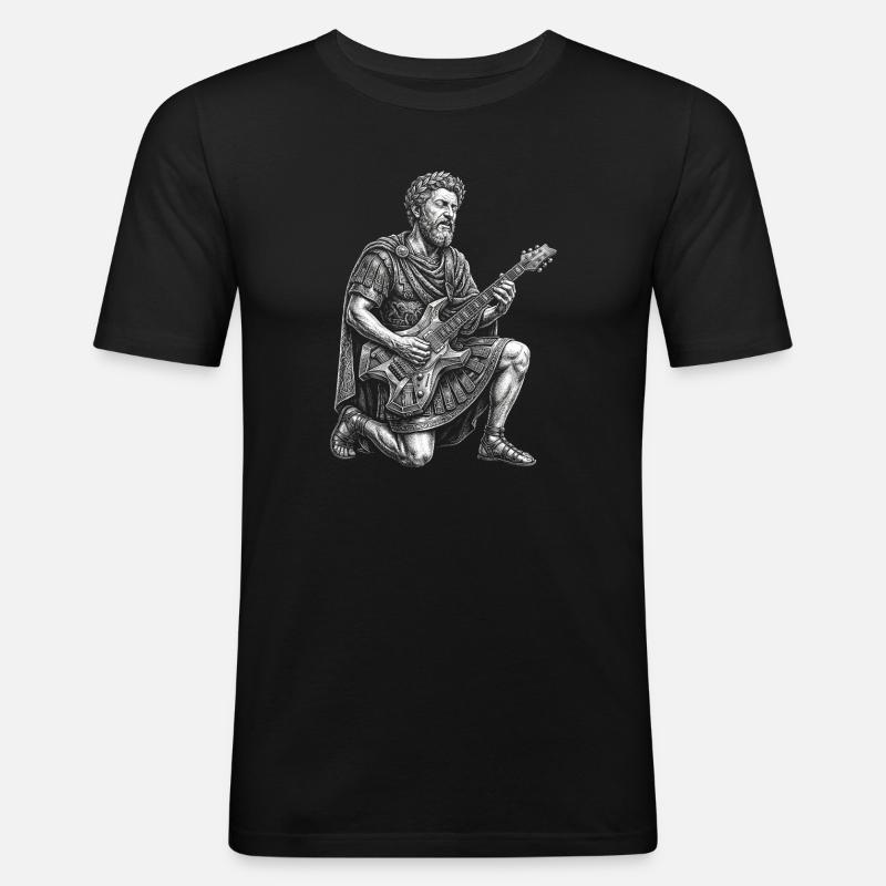Marcus Aurelius plays guitar - Men's Slim Fit T-Shirt - black