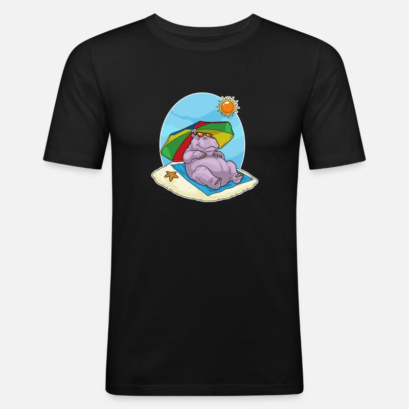 Nilpferd Strand Sonnenschirm Sommer - Männer Slim Fit T-Shirt - Schwarz