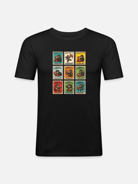 Stamps Baby Monkey Punch - Männer Slim Fit T-Shirt - Schwarz