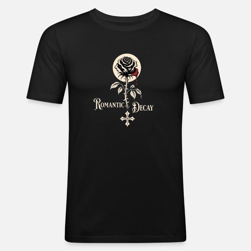 Romantic Decay Gothic Rose Design - Männer Slim Fit T-Shirt - Schwarz