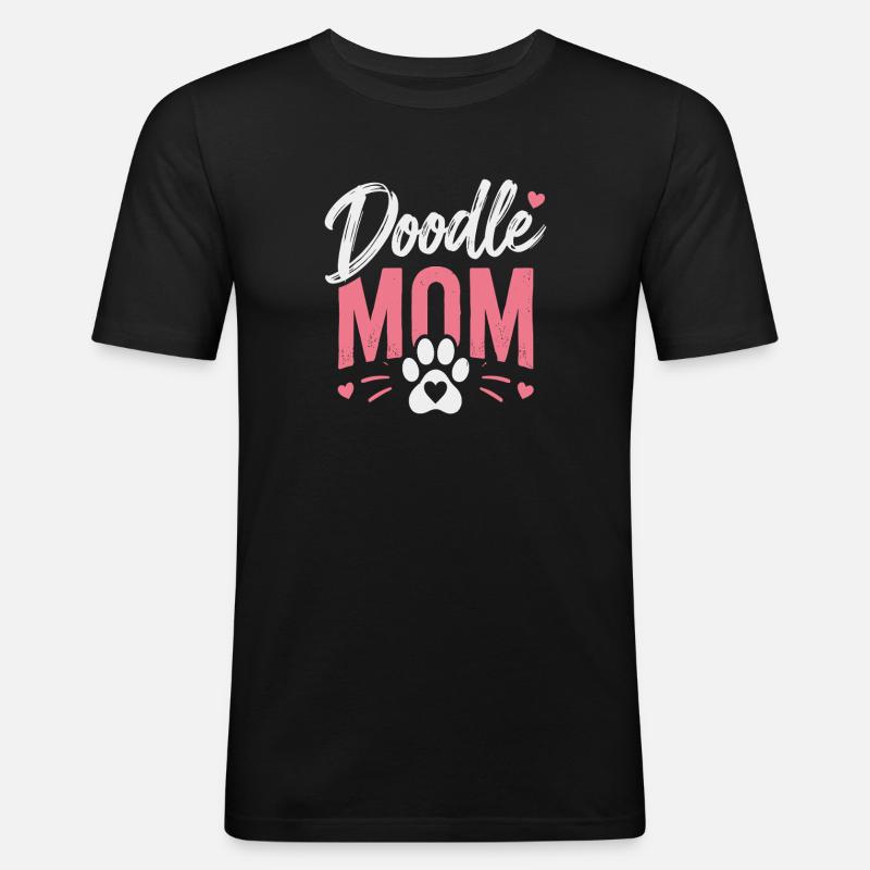 Doodle Mom Pfotenherz - Männer Slim Fit T-Shirt - Schwarz