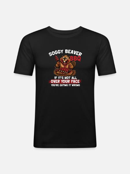 Soggy Beaver BBQ Funny Pitmaster - Men's Slim Fit T-Shirt - black