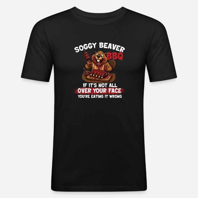 Weicher Biber-BBQ Lustiger Pitmaster - Männer Slim Fit T-Shirt - Schwarz