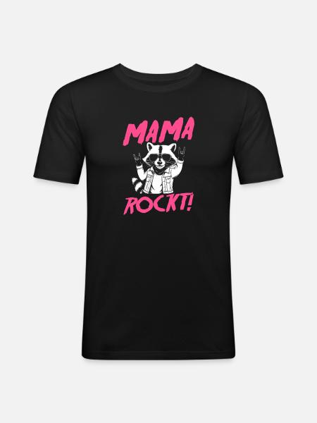 Waschbär Mutter Coole Rocker Mama - Männer Slim Fit T-Shirt - Schwarz